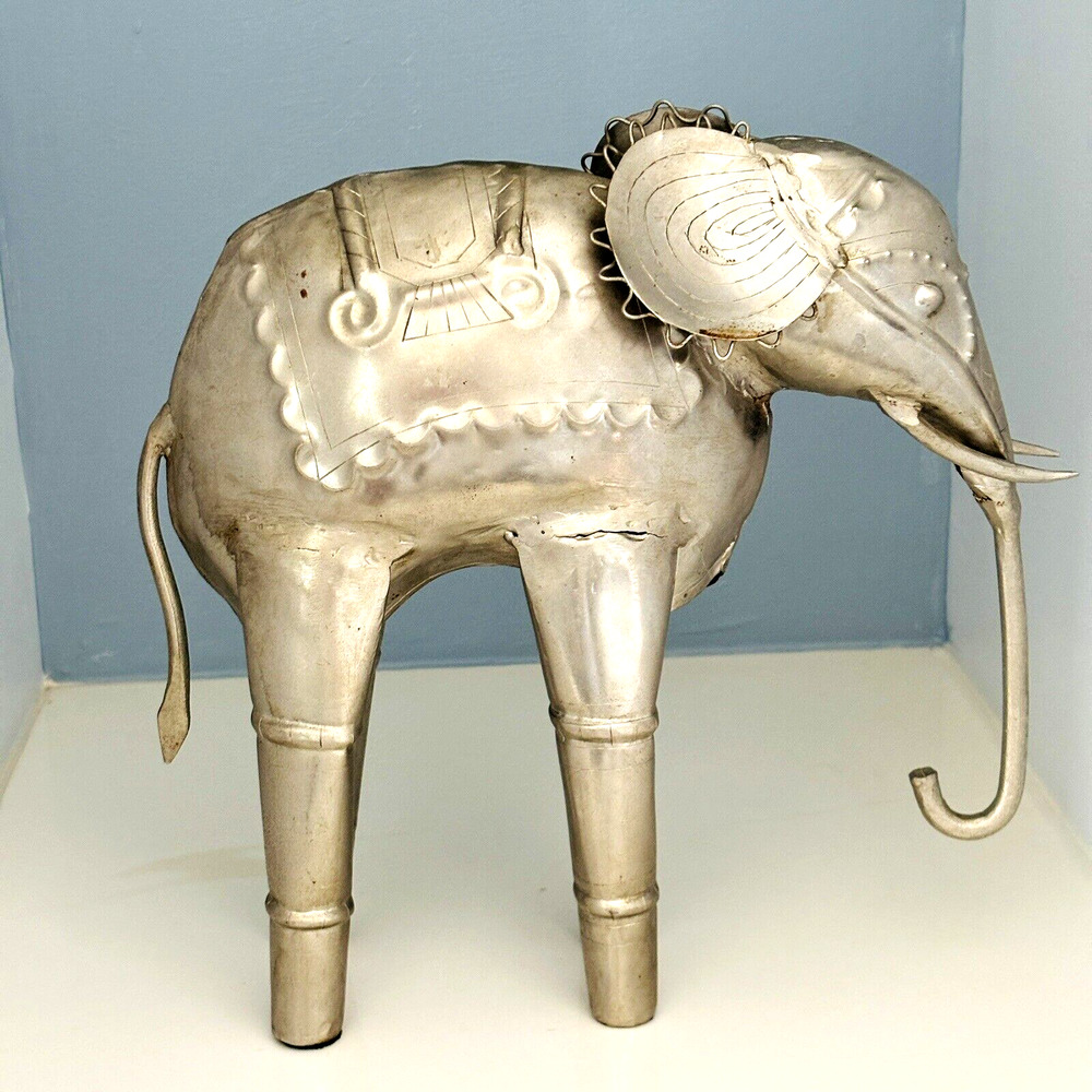 Boho Home Decor Elephant Figurine Statue Metal Decorative 11" Tall 11" Wide